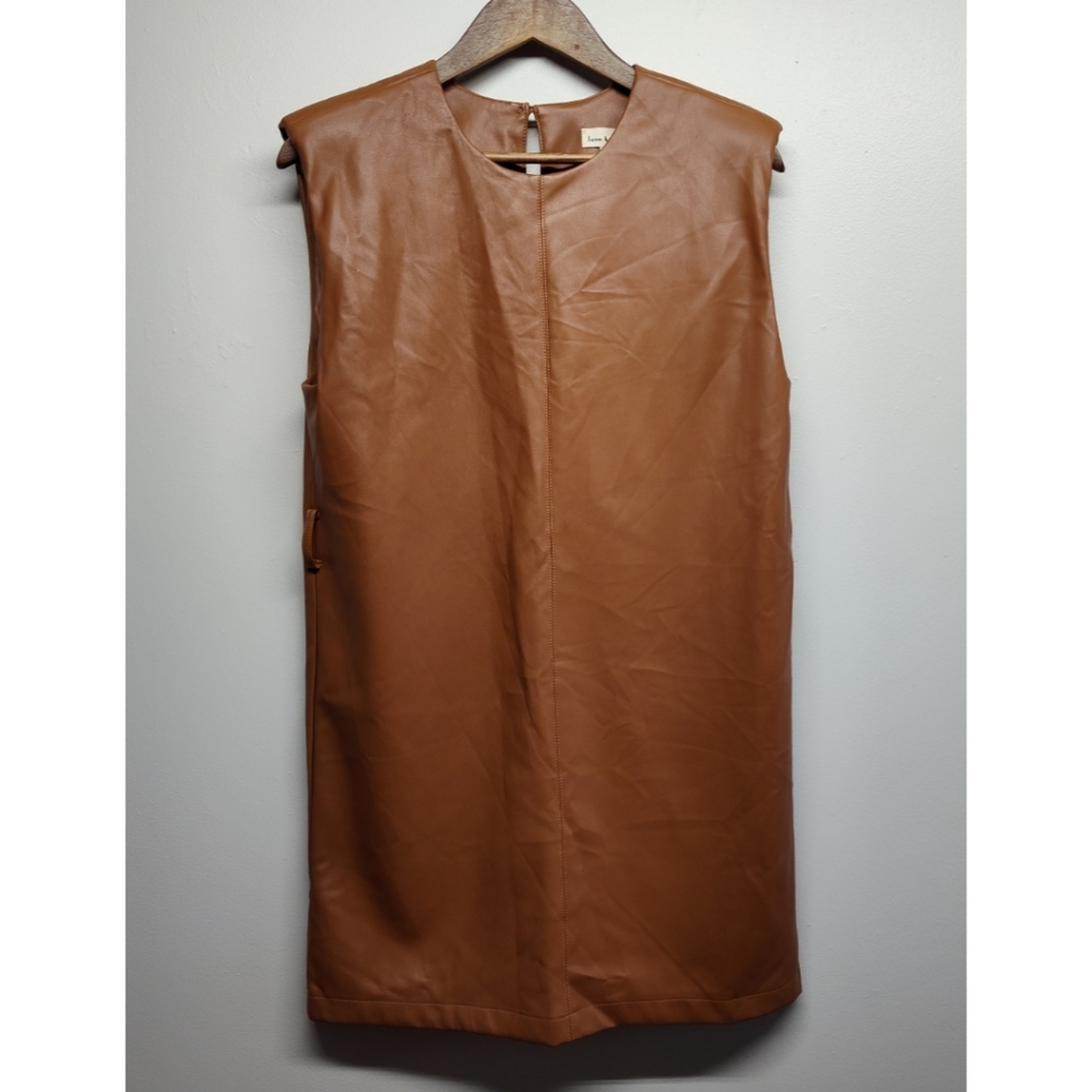 Aaron & Amber Faux Leather Mini Dress Women M Caramel Brown Y2K Quiet Luxury